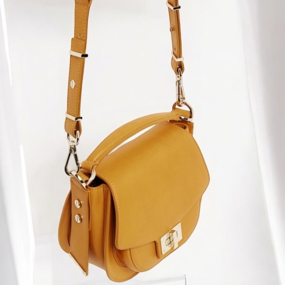 NEW The Kooples | Leather Calfskin |Satchel Crossbody bag Mustard Yellow | $485 - Picture 3 of 13